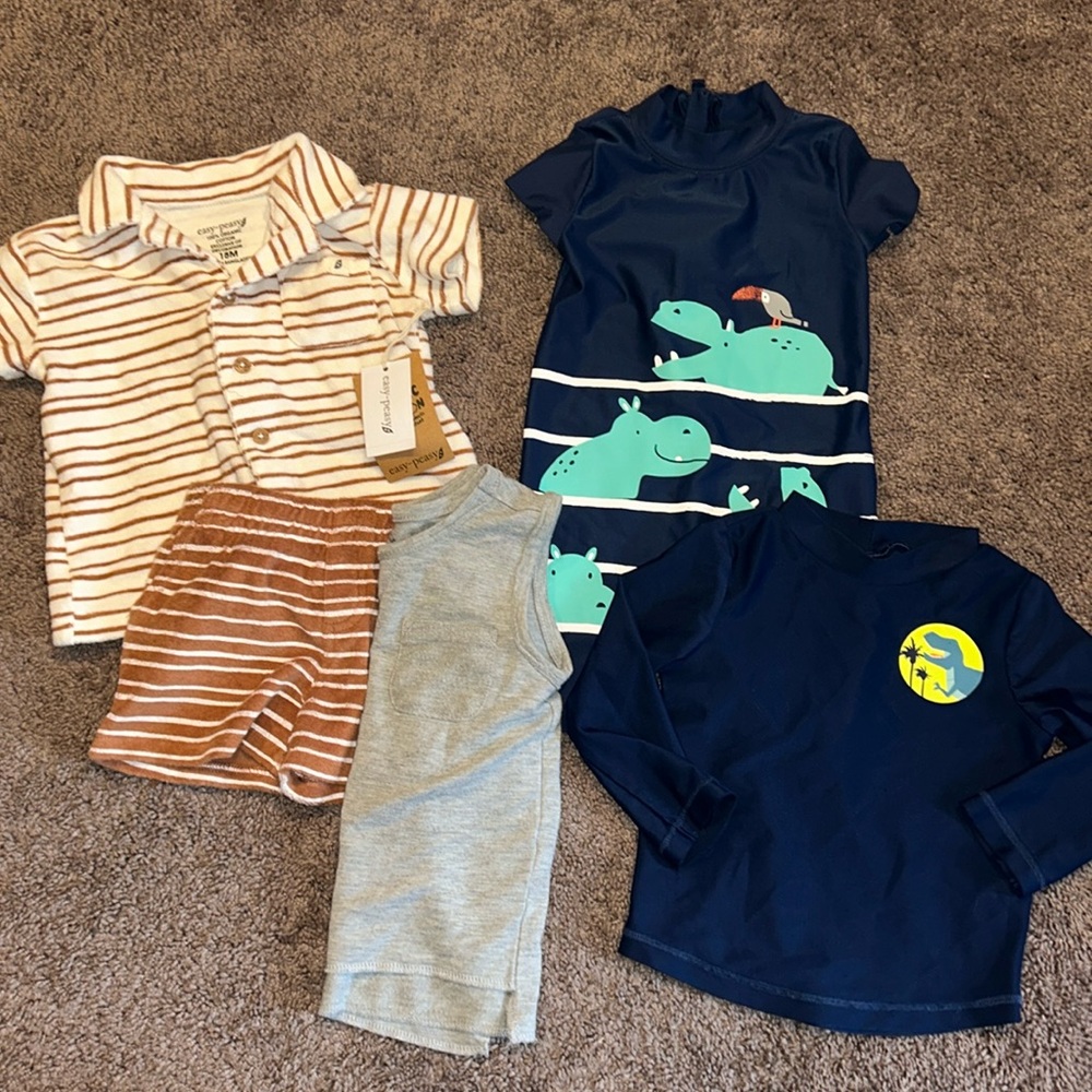 Toddler boys 18m spring/summer 2 piece shorts set, rash guard swimsuit & romper